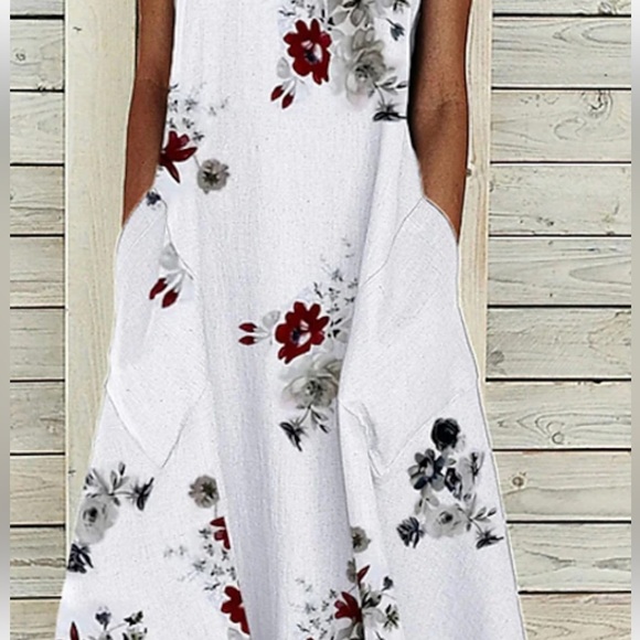 Floral A LINE Crew Neck MIDI DRESS with Pockets Women Size Small White NWOT - Picture 2 of 7